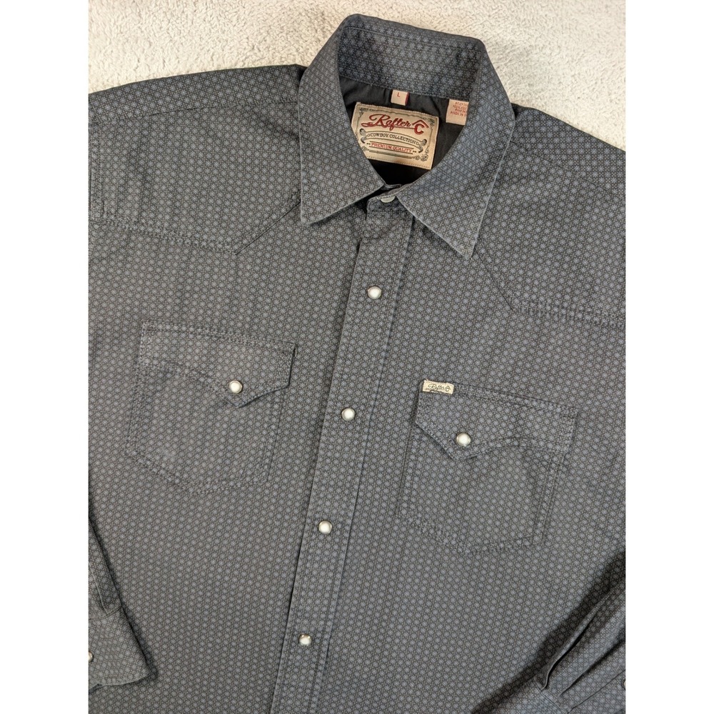 Rafter C Cowboy Collection Mens Large Blue Geometric Pearl Snap Western Shirt L